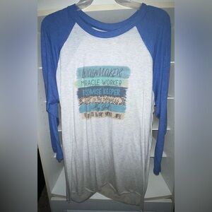 Women’s Baseball 3/4 Sleeve Ringer Tee - Blue and Gray - Waymaker size Large
